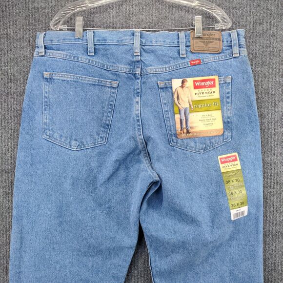 Wrangler Five Star Regular Fit Straight Jean Mens 38x30 Blue 5-Pocket W/Tags - Picture 6 of 14